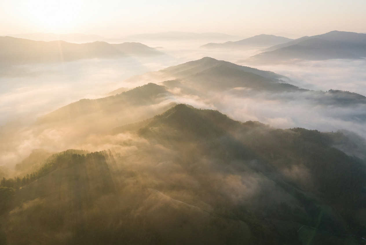 Misty mountains at sunrise